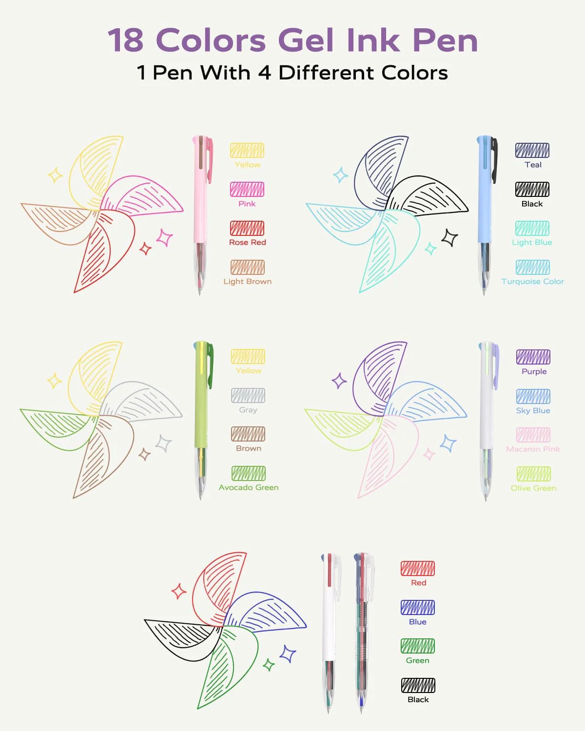 6 PCS Multi-Color Pen, 0.5mm Color Pen, 4-in-1 Multi-Color Ink Pen - Image 2