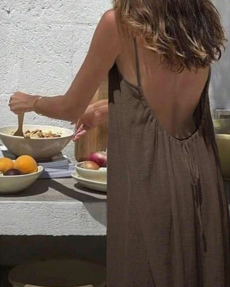 💕💖LAST DAY SALE 50% OFF!💃Women's Solid Color Backless Cami Dress - Image 20
