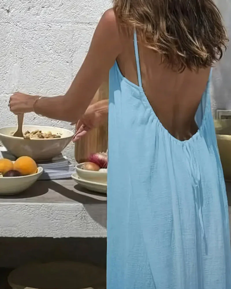 💕💖LAST DAY SALE 50% OFF!💃Women's Solid Color Backless Cami Dress - Image 3