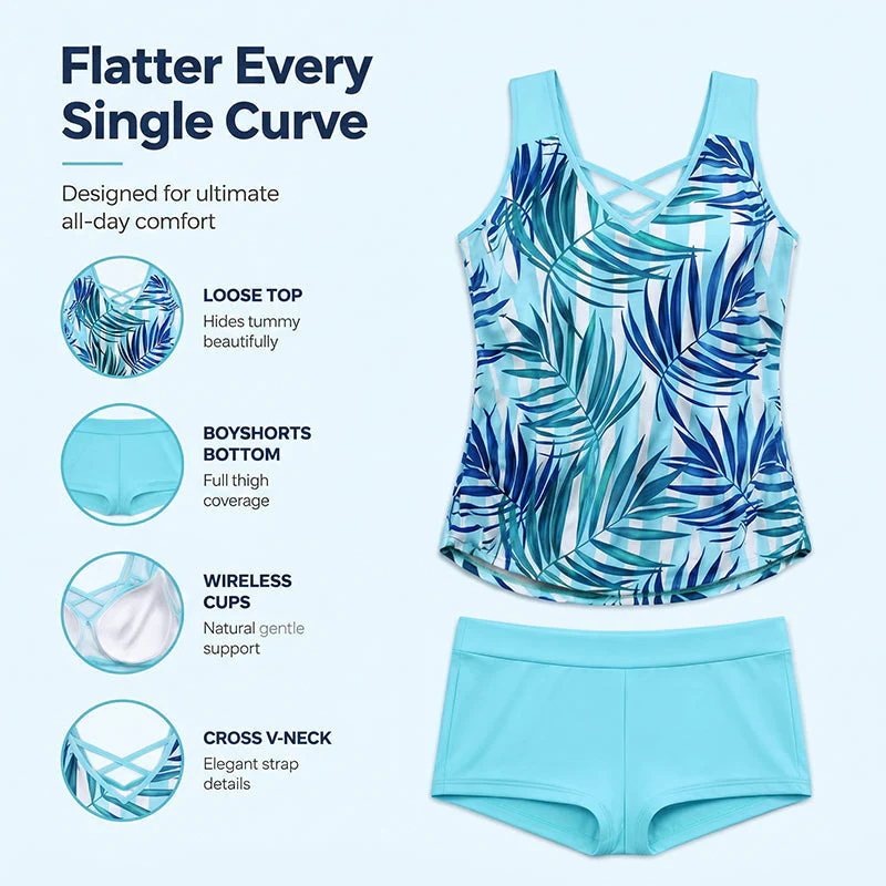 🏖️ 50% OFF! ✨ Sporty Two-Piece Bathing Suit – Criss-Cross Neck, Boy Shorts, Quick-Dry 🏄♀️ - Image 2