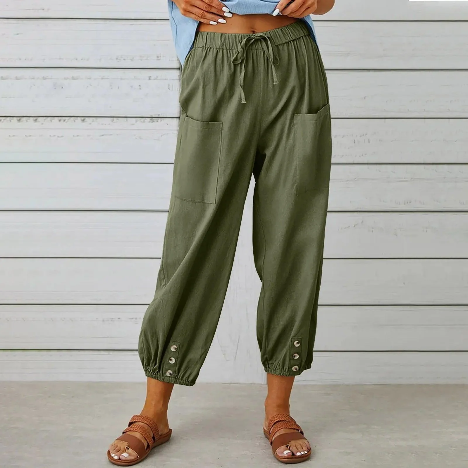 ๐ 50% OFF NOW! โจ Women's Capri Pants โ Wide Leg Drawstring โ Comfy Fit, Casual Style & Elastic Waist ๐ซ - Image 7