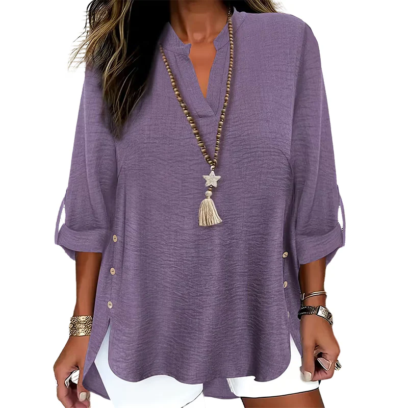 🔥 Hot Sale 🔥Casual Solid Color Button Side Slit Top - Image 17