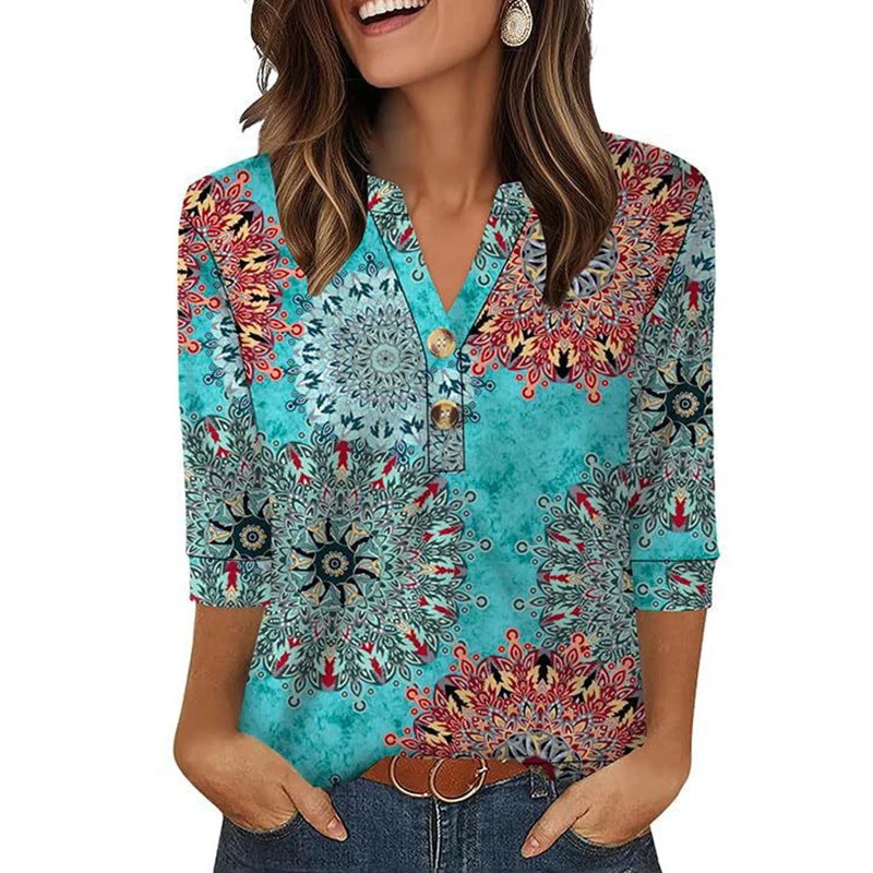 🌸Spring Sale 60% OFF👕Casual Printed V-Neck Top for Women - Image 3