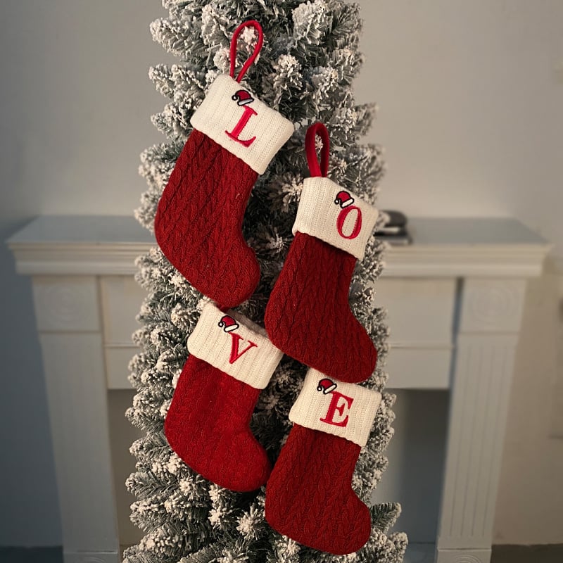🔥Hot Sale🔥Cozy Knit Socks, Embroidered Candy Gift Bag, Letter Christmas Stocking - Image 4
