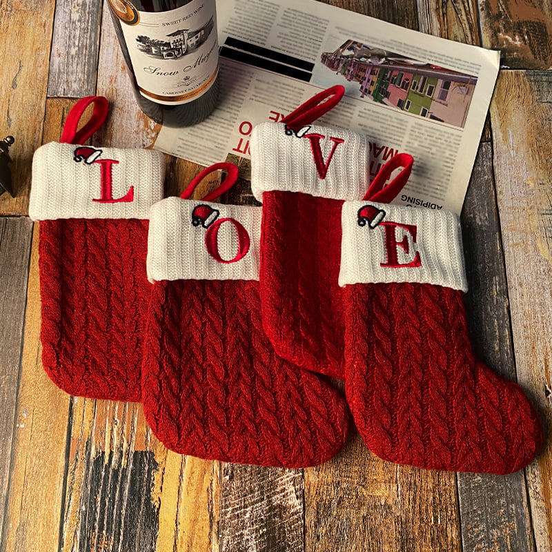 🔥Hot Sale🔥Cozy Knit Socks, Embroidered Candy Gift Bag, Letter Christmas Stocking - Image 7