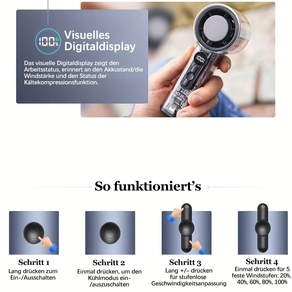 🔥 Limited Summer Deal!❄️Bladeless Portable Refrigeration Fan, 100+ Speed Adjustable Personal Mini Cooling Fan with Digital Display - Image 5