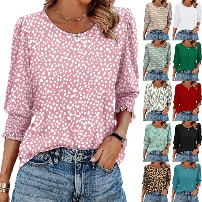 ☀️Summer Hot Sale 50% OFF🌼Blouses for Women Dressy Casual 3/4 Length Sleeve Tops with Smocked Cuffs