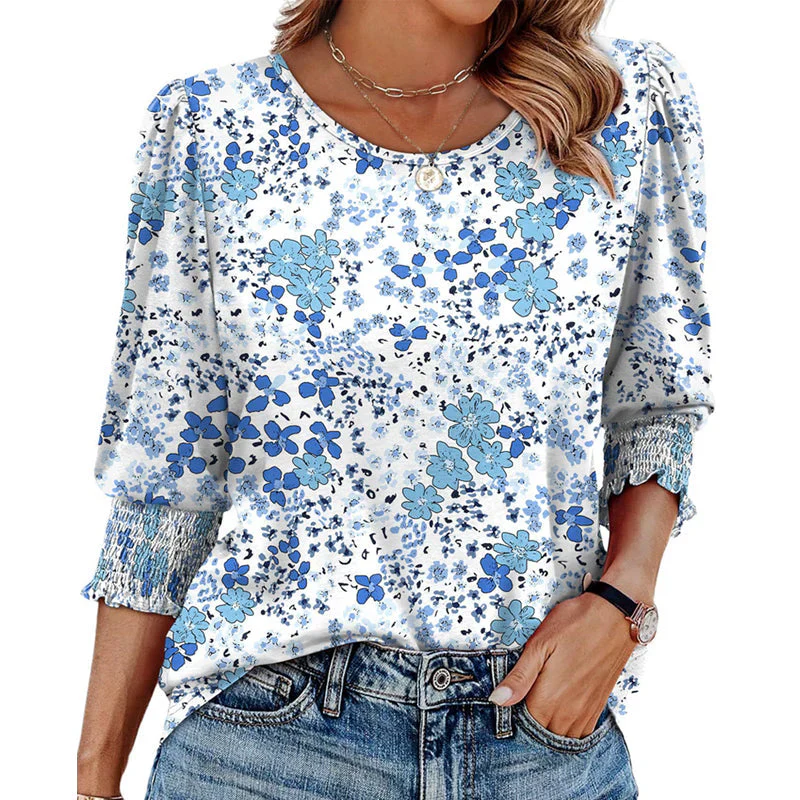 ☀️Summer Hot Sale 50% OFF🌼Blouses for Women Dressy Casual 3/4 Length Sleeve Tops with Smocked Cuffs - Image 19