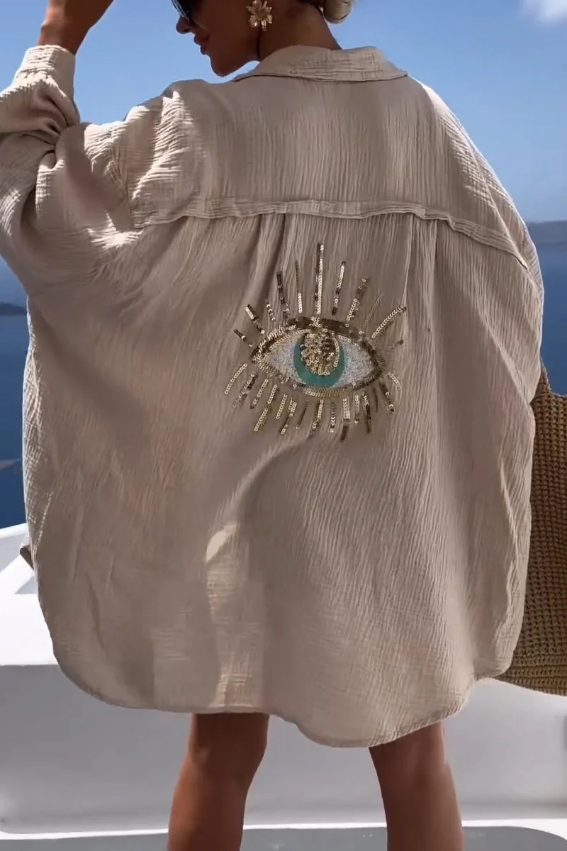 🌷Meet Summer-50% OFF🍃Evil Eye Casual Sequin Beaded Shirt👁️ - Image 6