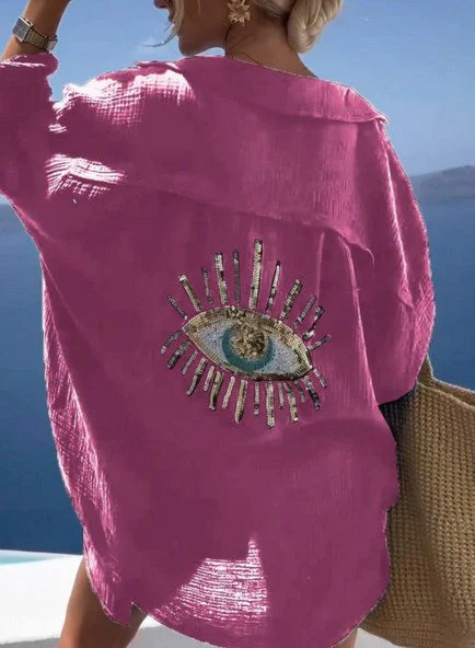 🌷Meet Summer-50% OFF🍃Evil Eye Casual Sequin Beaded Shirt👁️ - Image 7