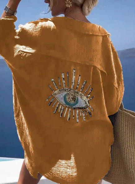 🌷Meet Summer-50% OFF🍃Evil Eye Casual Sequin Beaded Shirt👁️ - Image 9