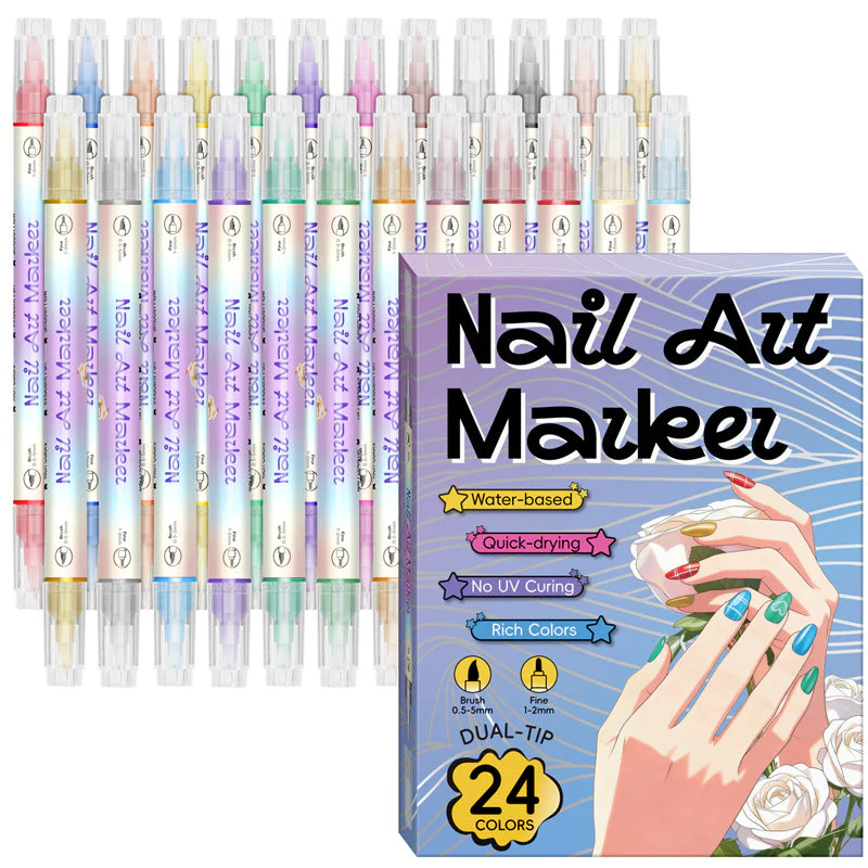 🎨Last Day Special Price:£ 8.99💞50K+ SOLD!✨Dual-Tip Nail Art Marker Pen Set Quick‑dry, no UV lamp. Fine & brush tips. 12/24 vibrant colors. Easy DIY at home. No smudges, just art! 💅🖌️ - Image 11
