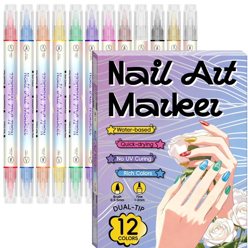 🎨Last Day Special Price:£ 8.99💞50K+ SOLD!✨Dual-Tip Nail Art Marker Pen Set Quick‑dry, no UV lamp. Fine & brush tips. 12/24 vibrant colors. Easy DIY at home. No smudges, just art! 💅🖌️ - Image 2