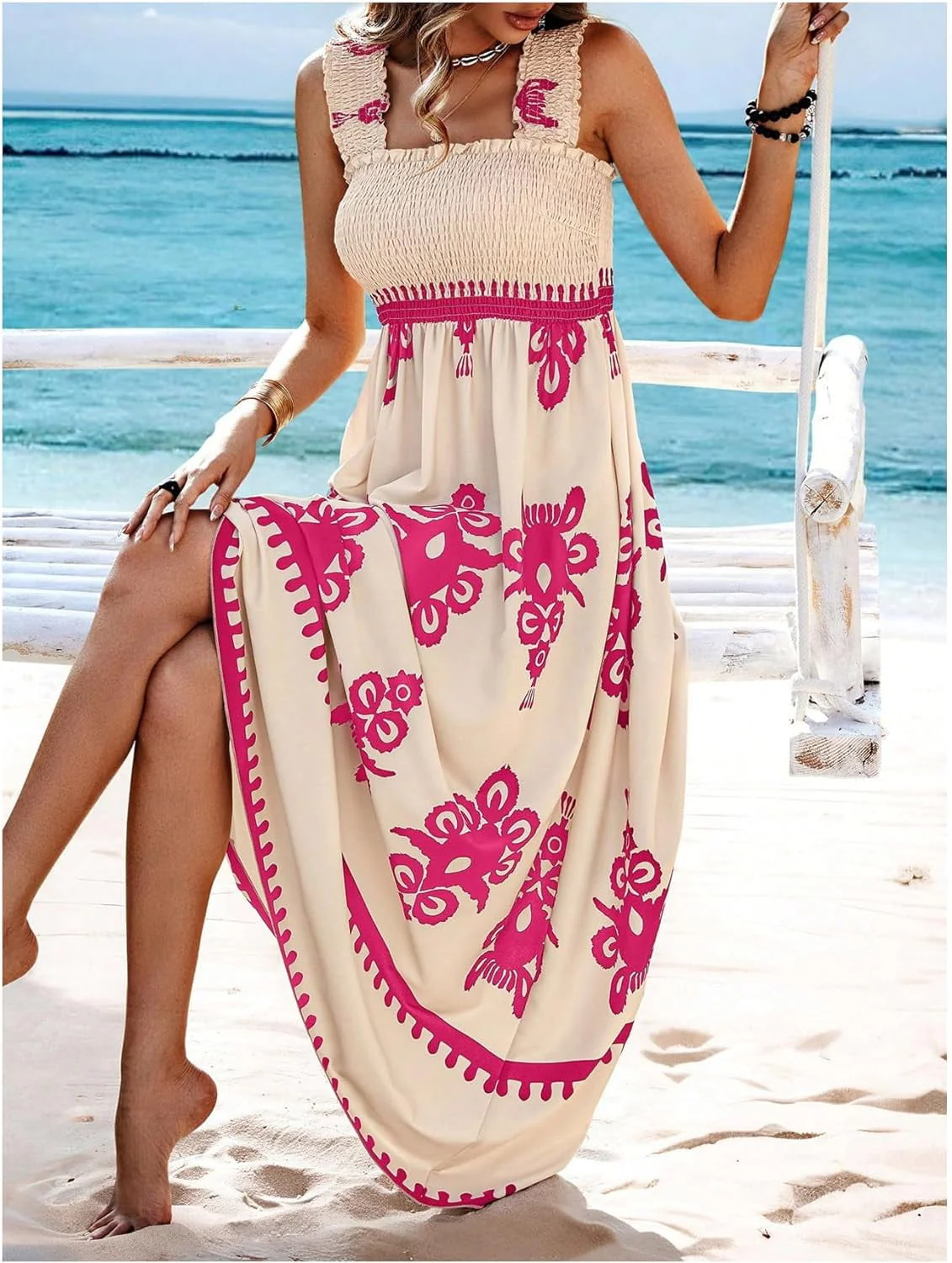 💕2026 Fashion New 60% OFF💝Womens Casual Sleeveless Square Neck Floral Aline Smocked Dresses with Pockets - Image 11