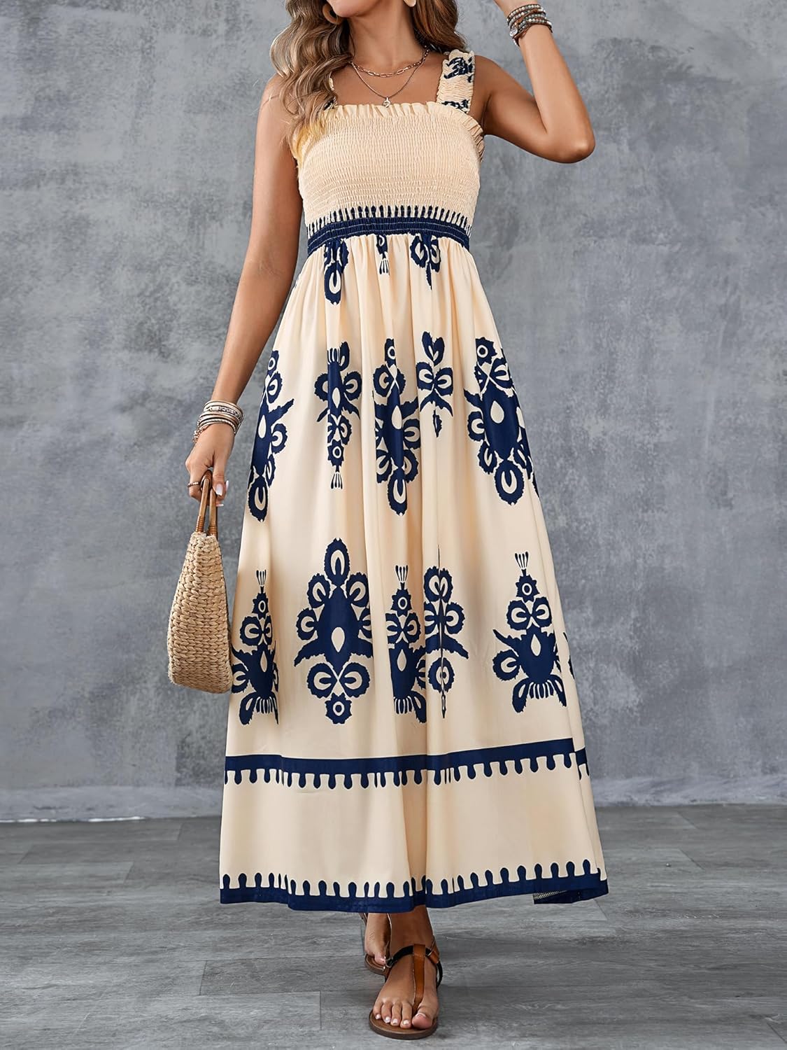 💕2026 Fashion New 60% OFF💝Womens Casual Sleeveless Square Neck Floral Aline Smocked Dresses with Pockets - Image 12