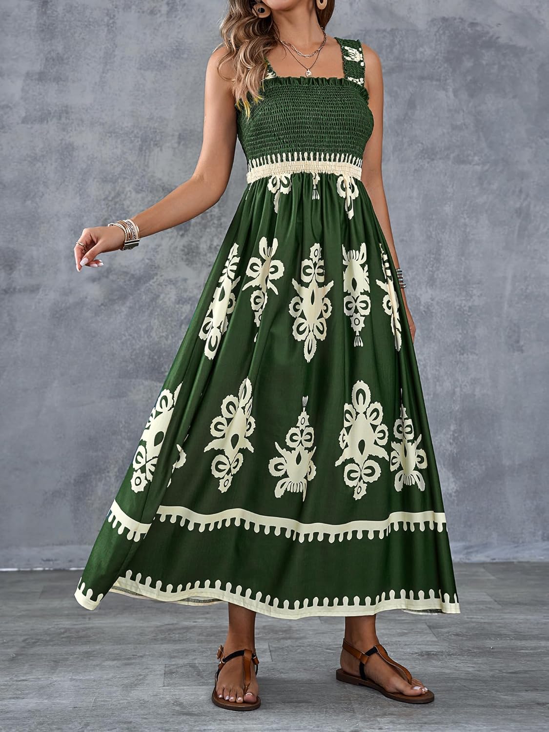 💕2026 Fashion New 60% OFF💝Womens Casual Sleeveless Square Neck Floral Aline Smocked Dresses with Pockets - Image 2