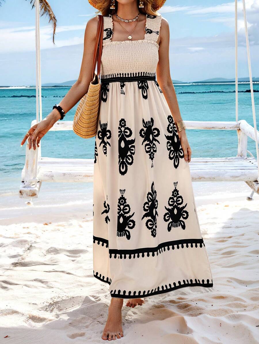 💕2026 Fashion New 60% OFF💝Womens Casual Sleeveless Square Neck Floral Aline Smocked Dresses with Pockets - Image 6