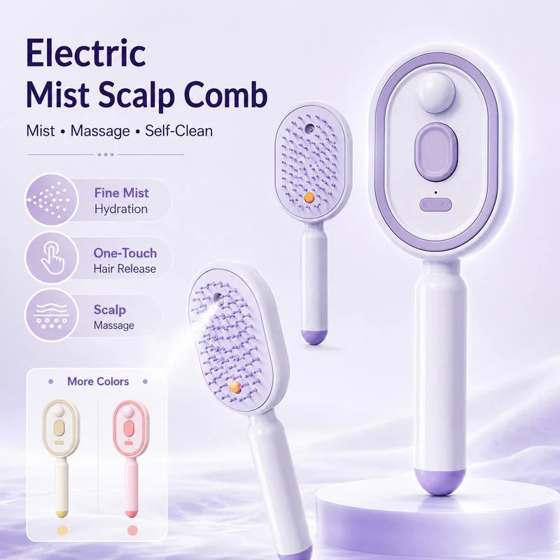 💗LAST DAY SALE 49% OFF⚡Scalp Massager Comb 💆♀️ – Self-Cleaning 🧼, Tangle-Free ✂️ & Frizz-Control Hair Brush with Soothing Mist Spray 💨✨ | Perfect for Dry, Brittle Hair 💧🌟