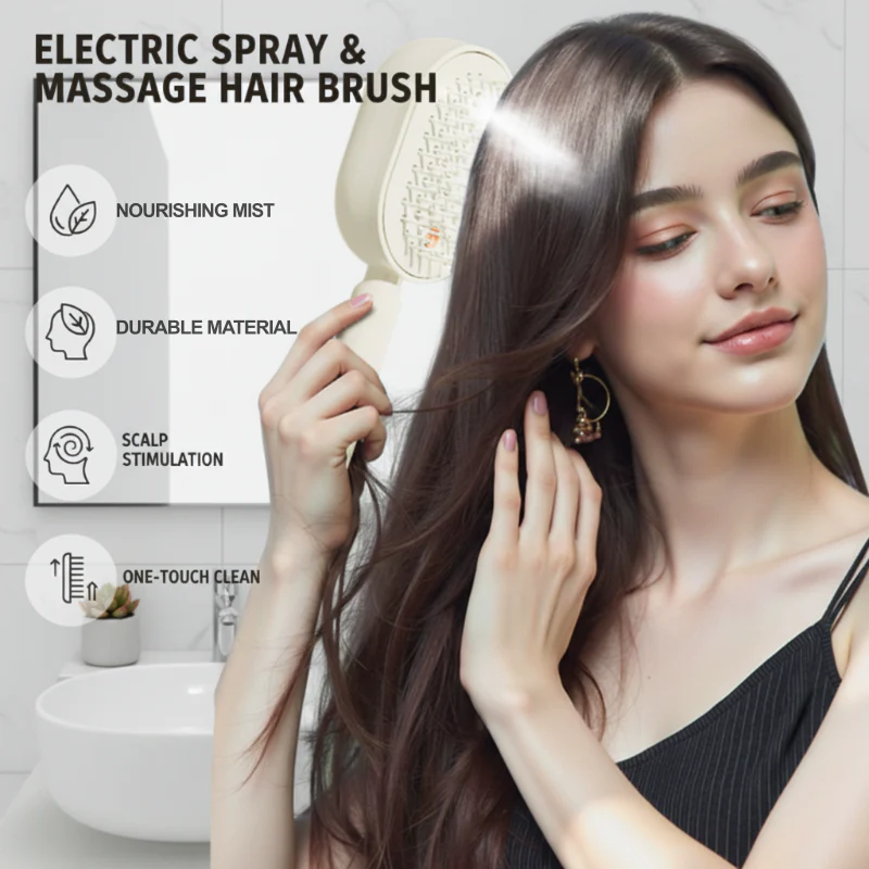 💗LAST DAY SALE 49% OFF⚡Scalp Massager Comb 💆♀️ – Self-Cleaning 🧼, Tangle-Free ✂️ & Frizz-Control Hair Brush with Soothing Mist Spray 💨✨ | Perfect for Dry, Brittle Hair 💧🌟 - Image 3