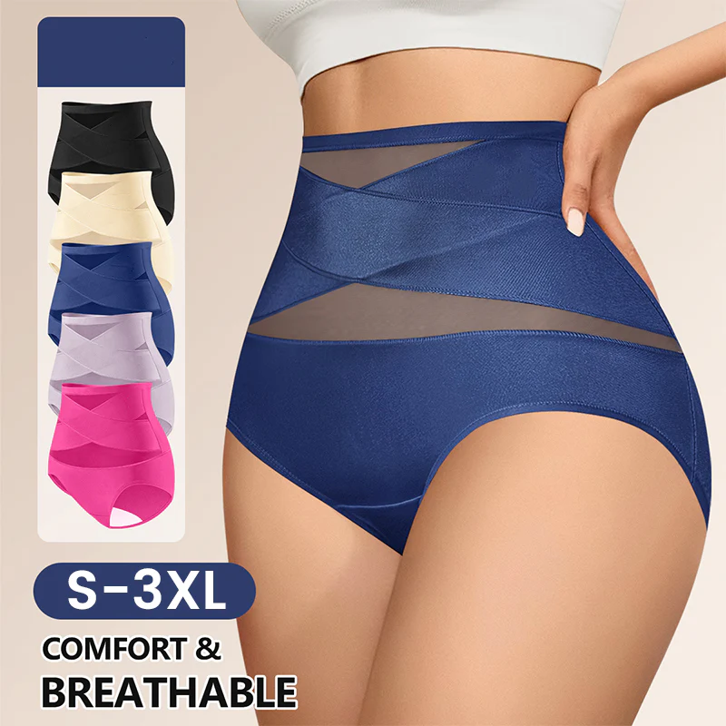 🌸 Last Day Special Price £9.99 ! 🔥Buy 1 Get 1 Free🎁Plus-Size High-Waist Cross Tummy Control Panties