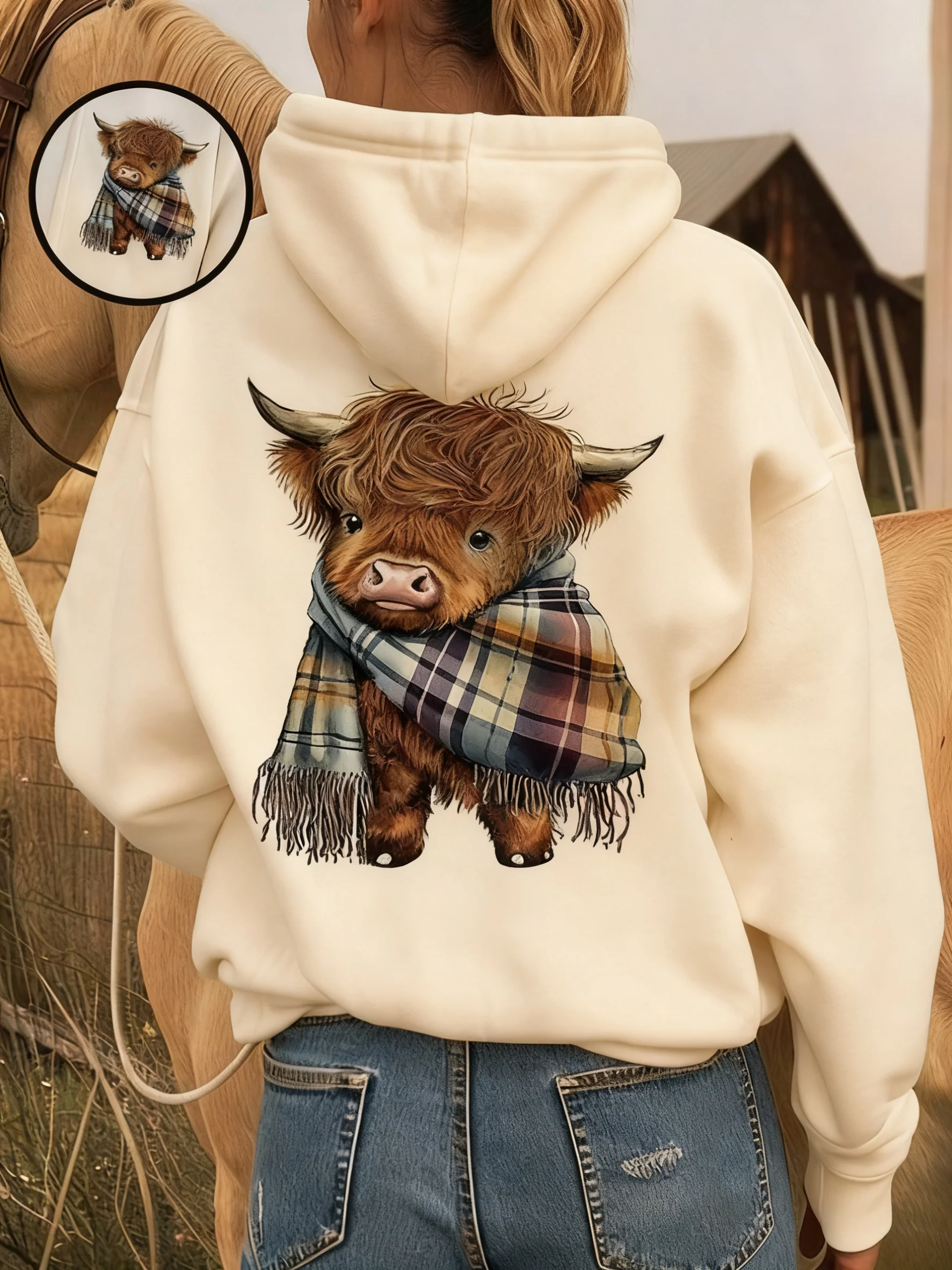 💖CHRISTMAS SALE 50% OFF!!🎁Cute Highland Cow Cozy Fleece-Lined Hooded Sweatshirt🦬 - Image 4