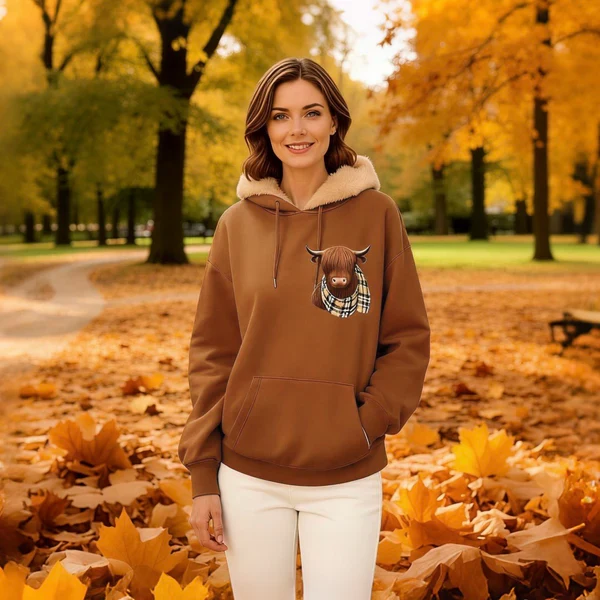 💖CHRISTMAS SALE 50% OFF!!🎁Cute Highland Cow Cozy Fleece-Lined Hooded Sweatshirt🦬 - Image 7