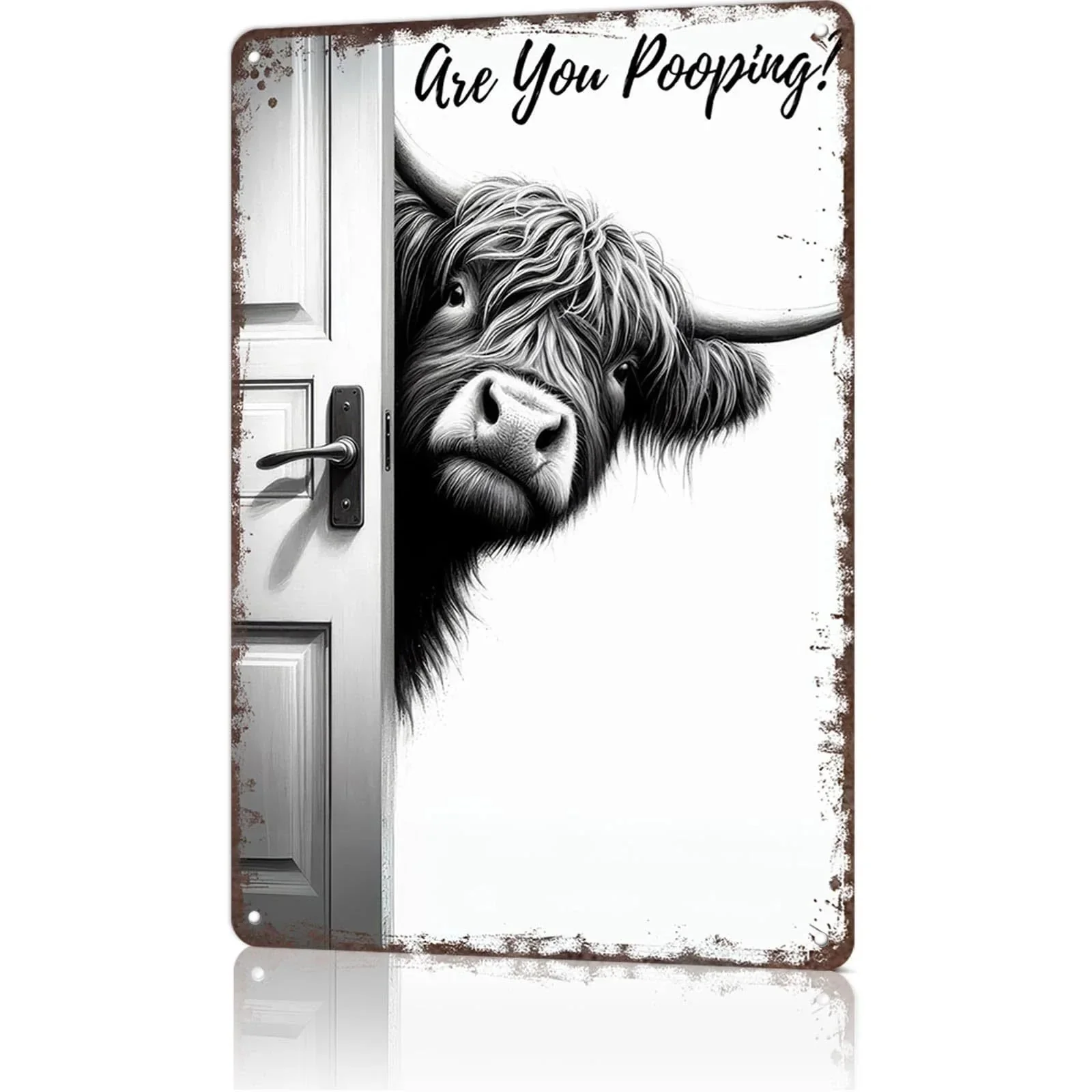 Vintage Highland Cow Sign – Funny"Are You Pooping?" Wall Decor😂 - Image 9