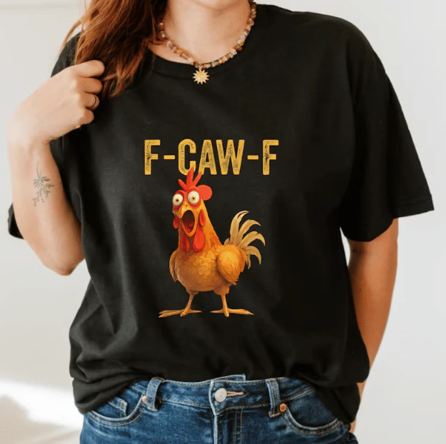 💥Surprise Price: Only £10.99!!🐓F-Caw-F😍Humorous Chicken Pattern T-Shirt🖤 - Image 7