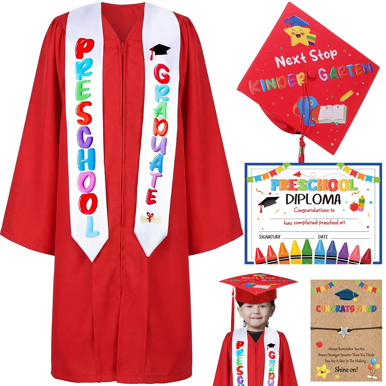 š„Last Day 50% OFF - Kindergarten Graduation Cap & Gown Set ā Class of 2026 Satin Graduation Outfit & Keepsake Gift Bundle š - Image 7