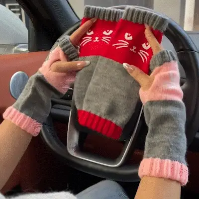 ⚡Christmas Gift idea £8.99!! 🔥Warm and Cuddly🧤Women's Knitted Fingerless Gloves with Cute Cat Pattern🐱 - Image 13