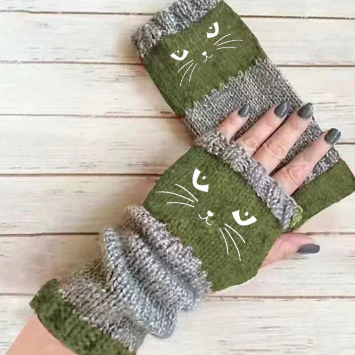 ⚡Christmas Gift idea £8.99!! 🔥Warm and Cuddly🧤Women's Knitted Fingerless Gloves with Cute Cat Pattern🐱 - Image 8