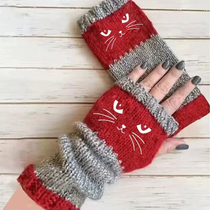 ⚡Christmas Gift idea £8.99!! 🔥Warm and Cuddly🧤Women's Knitted Fingerless Gloves with Cute Cat Pattern🐱 - Image 9
