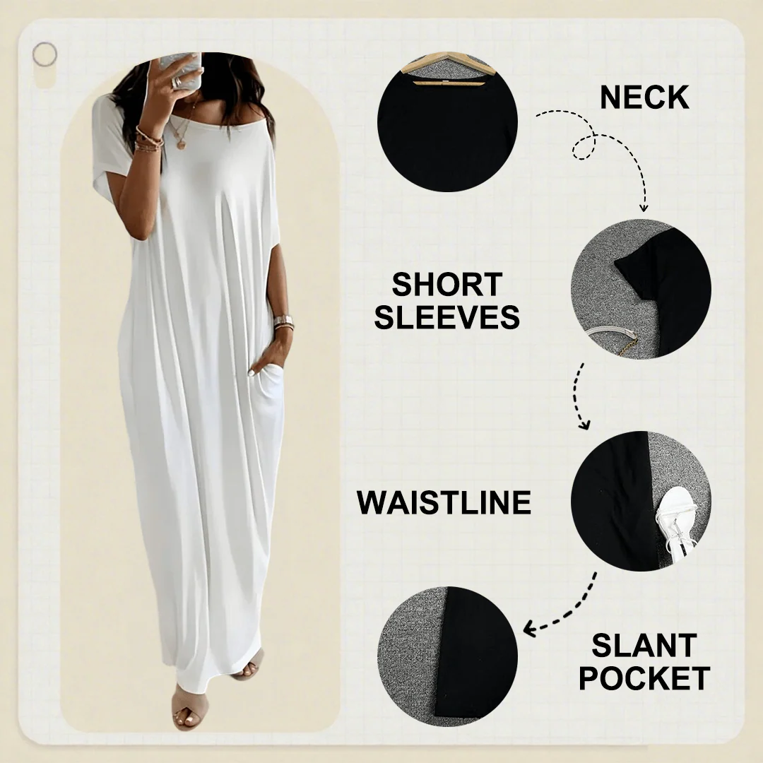 💃Last Day Special Discount❤️🥰Women's Summer Casual Loose Solid Color Short-Sleeve Long Dress - Image 11