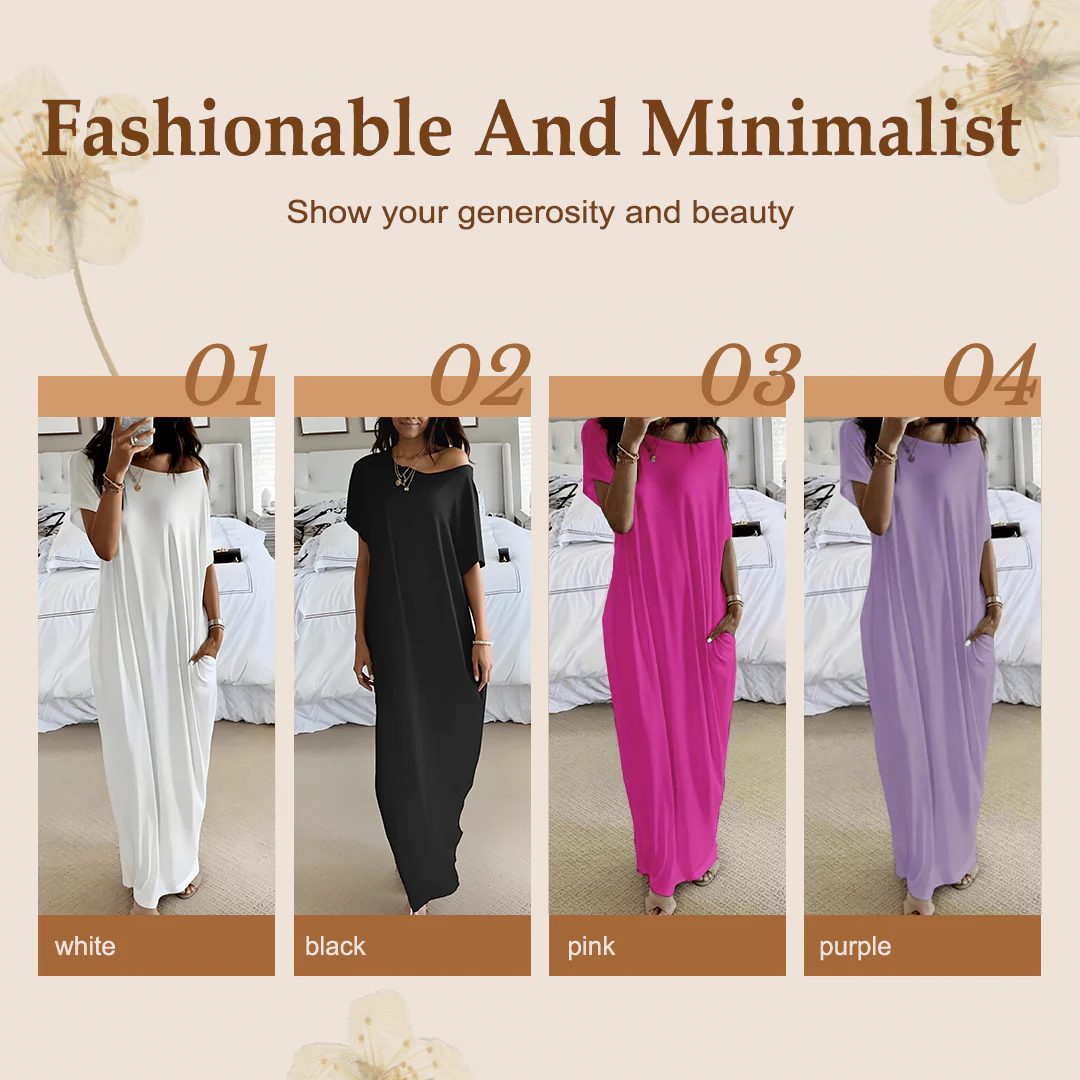 💃Last Day Special Discount❤️🥰Women's Summer Casual Loose Solid Color Short-Sleeve Long Dress - Image 12