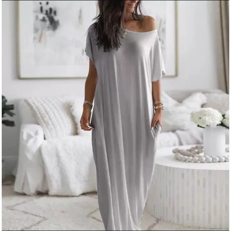 💃Last Day Special Discount❤️🥰Women's Summer Casual Loose Solid Color Short-Sleeve Long Dress - Image 2