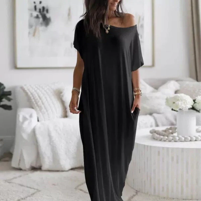 💃Last Day Special Discount❤️🥰Women's Summer Casual Loose Solid Color Short-Sleeve Long Dress - Image 3