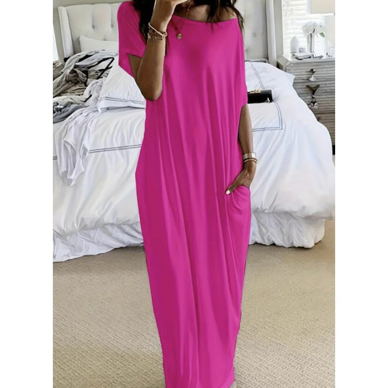 💃Last Day Special Discount❤️🥰Women's Summer Casual Loose Solid Color Short-Sleeve Long Dress - Image 4