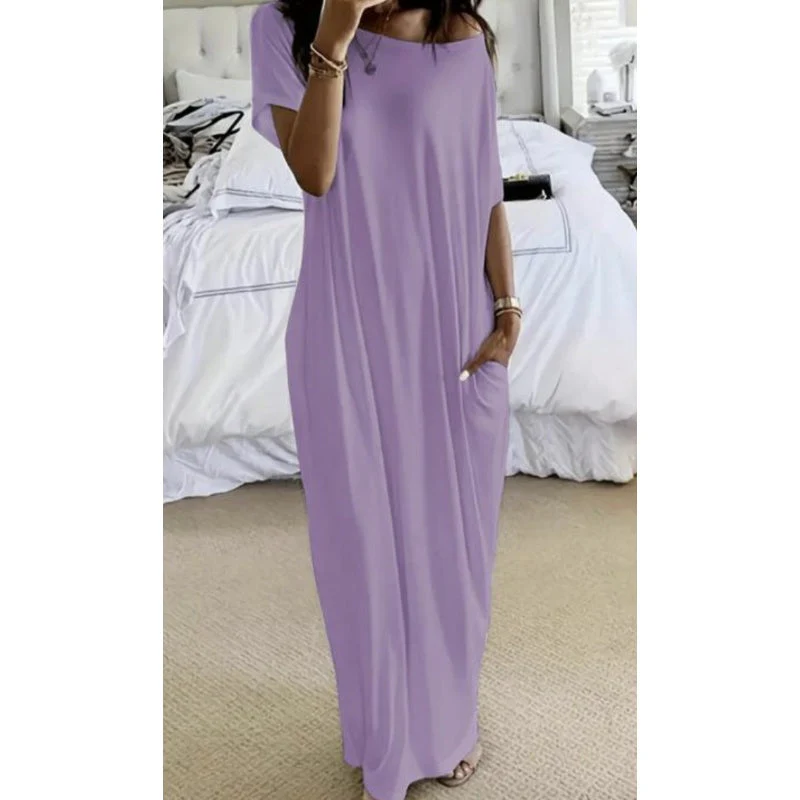 💃Last Day Special Discount❤️🥰Women's Summer Casual Loose Solid Color Short-Sleeve Long Dress - Image 5