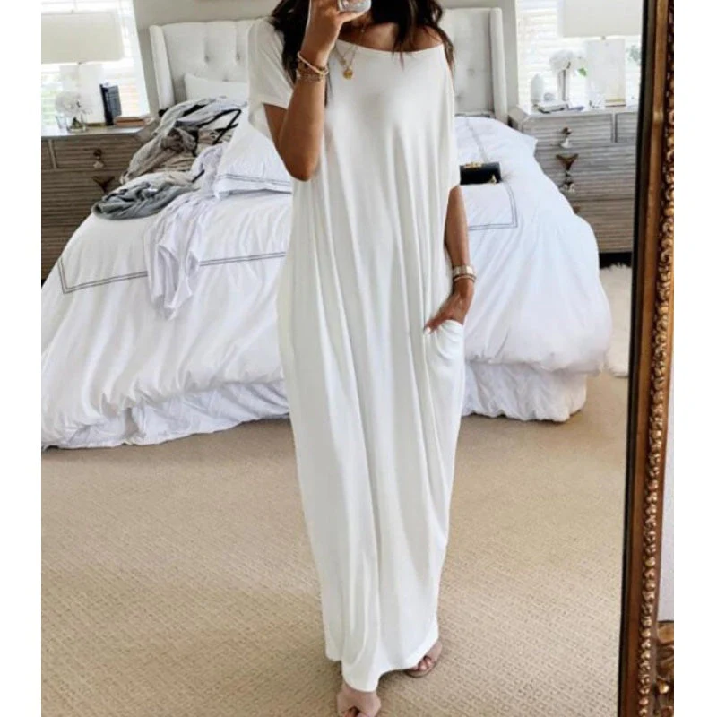 💃Last Day Special Discount❤️🥰Women's Summer Casual Loose Solid Color Short-Sleeve Long Dress - Image 6