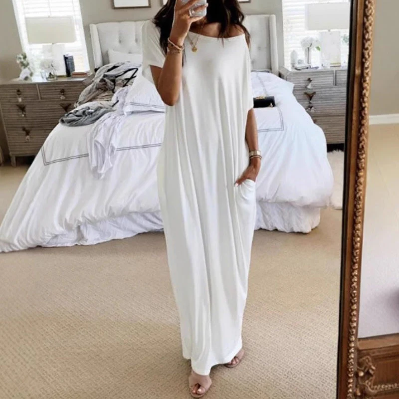 💃Last Day Special Discount❤️🥰Women's Summer Casual Loose Solid Color Short-Sleeve Long Dress - Image 7