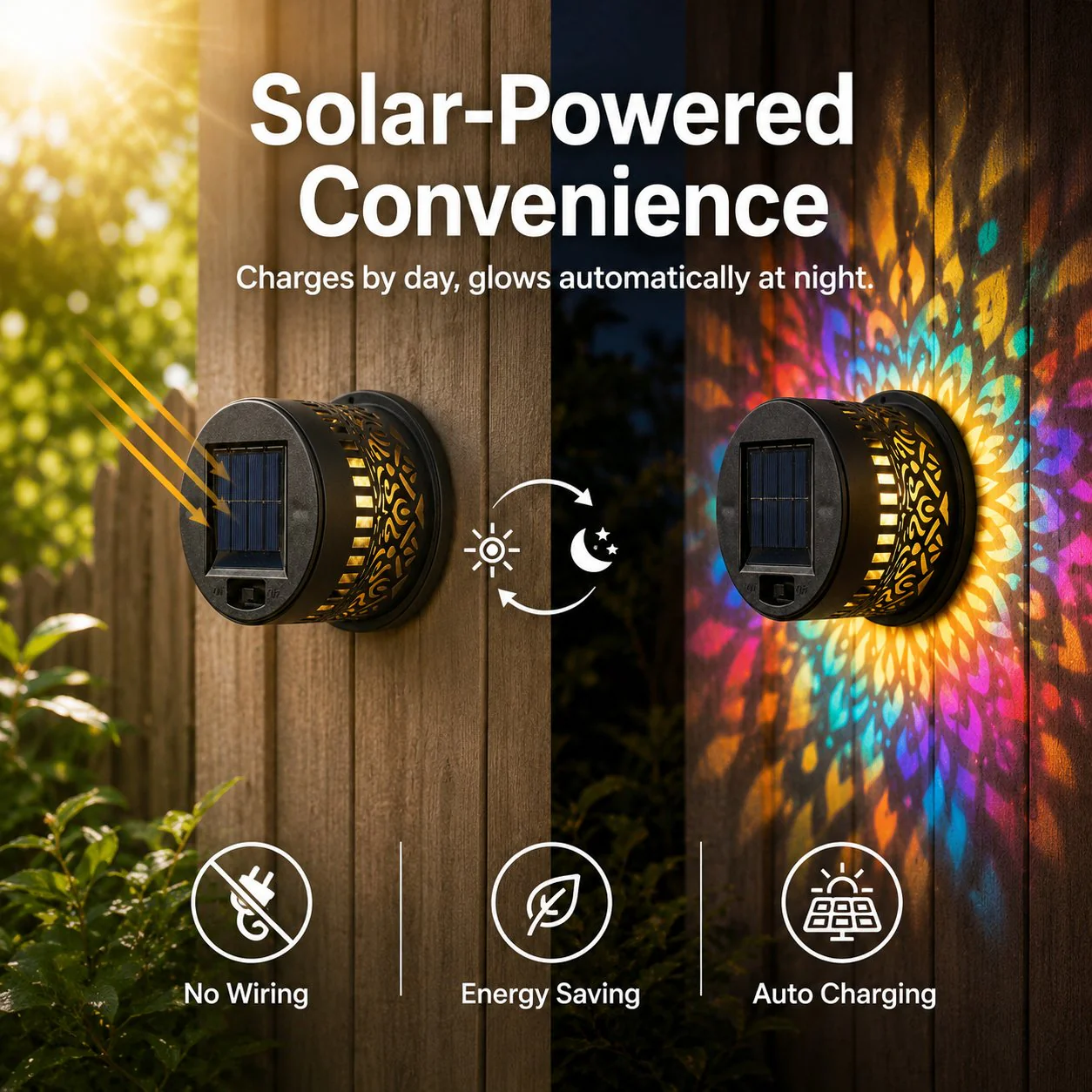🔥This Week's Special Price £11.99 !!!🌞💡Solar Mandala Wall Light Outdoor Garden Fence Projector Lamp Patio Ambient Decor✨ - Image 2