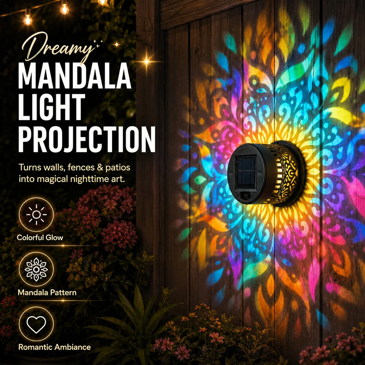 🔥This Week's Special Price £11.99 !!!🌞💡Solar Mandala Wall Light Outdoor Garden Fence Projector Lamp Patio Ambient Decor✨ - Image 3