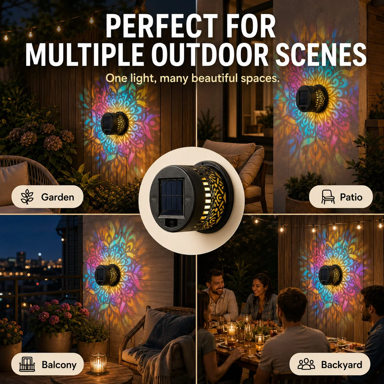 🔥This Week's Special Price £11.99 !!!🌞💡Solar Mandala Wall Light Outdoor Garden Fence Projector Lamp Patio Ambient Decor✨ - Image 5