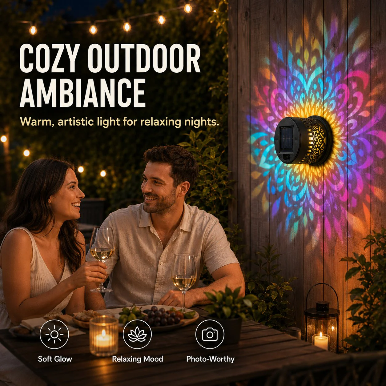 🔥This Week's Special Price £11.99 !!!🌞💡Solar Mandala Wall Light Outdoor Garden Fence Projector Lamp Patio Ambient Decor✨ - Image 6