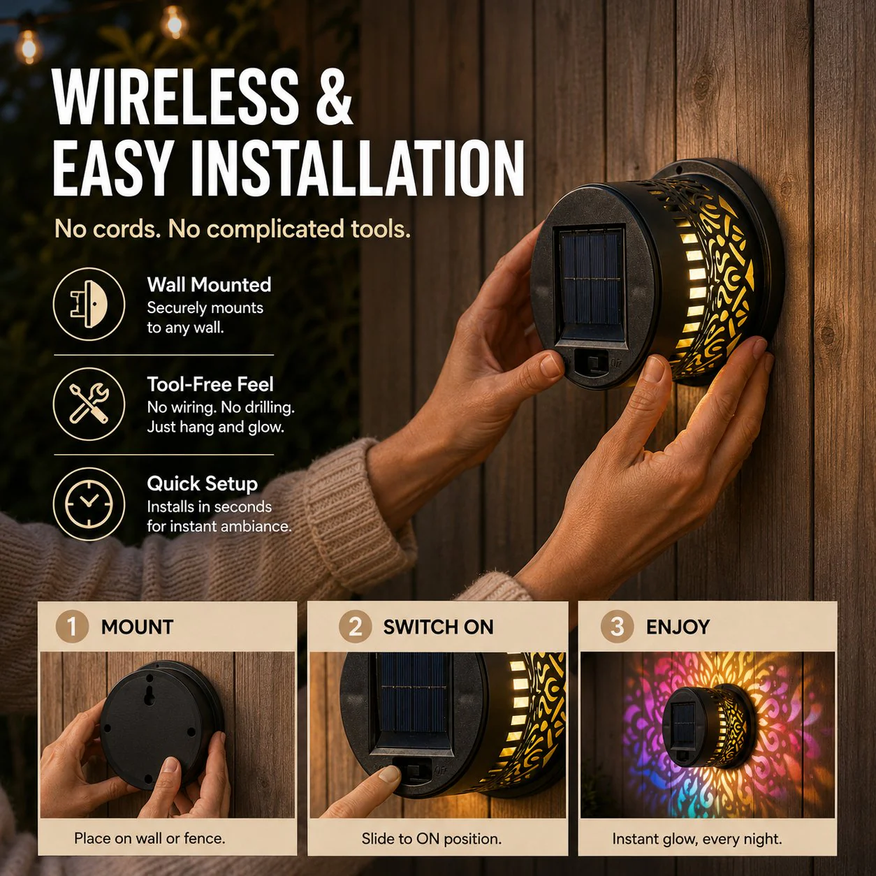 🔥This Week's Special Price £11.99 !!!🌞💡Solar Mandala Wall Light Outdoor Garden Fence Projector Lamp Patio Ambient Decor✨ - Image 7