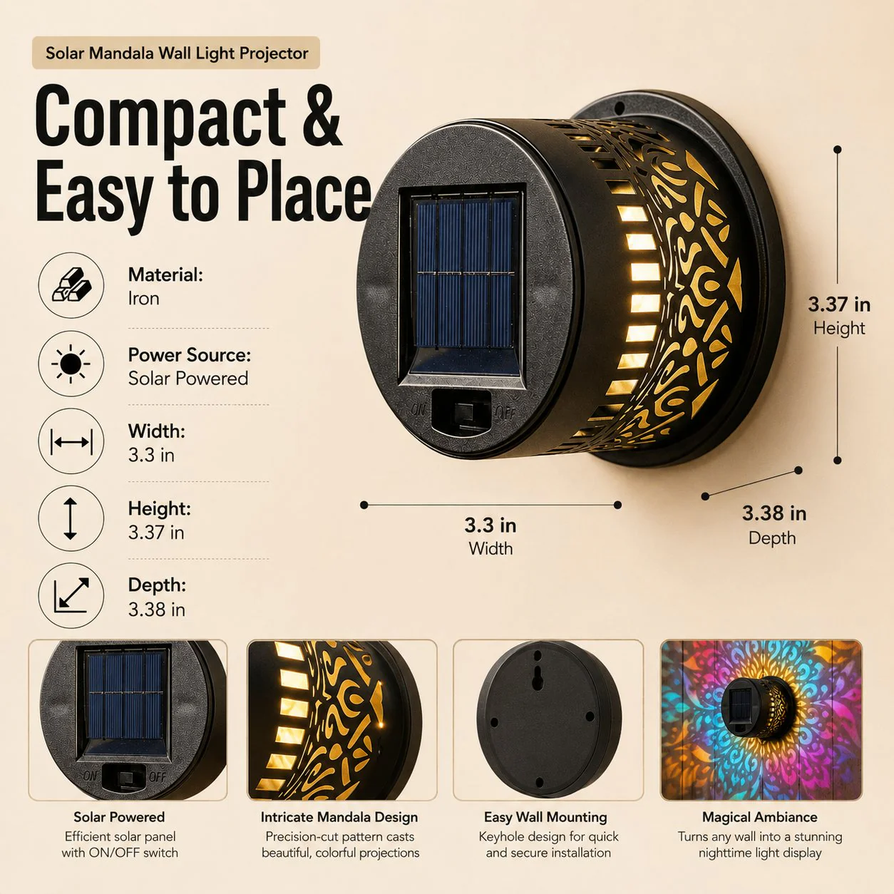 🔥This Week's Special Price £11.99 !!!🌞💡Solar Mandala Wall Light Outdoor Garden Fence Projector Lamp Patio Ambient Decor✨ - Image 8