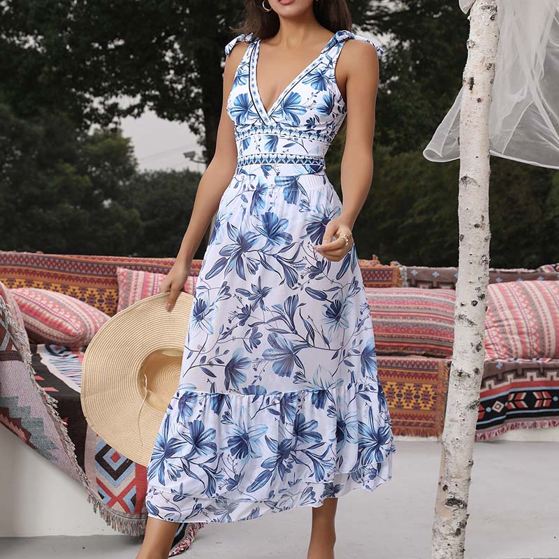 💥 Special Sale 50% OFF💥 V Neck Lace Up Printed One Piece Swimsuit and Skirt - Image 17