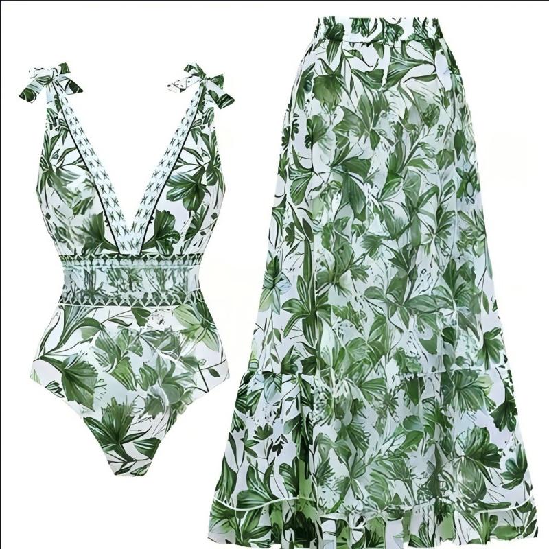 💥 Special Sale 50% OFF💥 V Neck Lace Up Printed One Piece Swimsuit and Skirt - Image 18