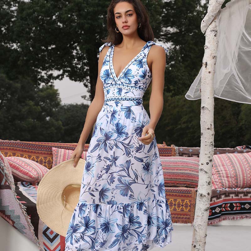 💥 Special Sale 50% OFF💥 V Neck Lace Up Printed One Piece Swimsuit and Skirt - Image 4