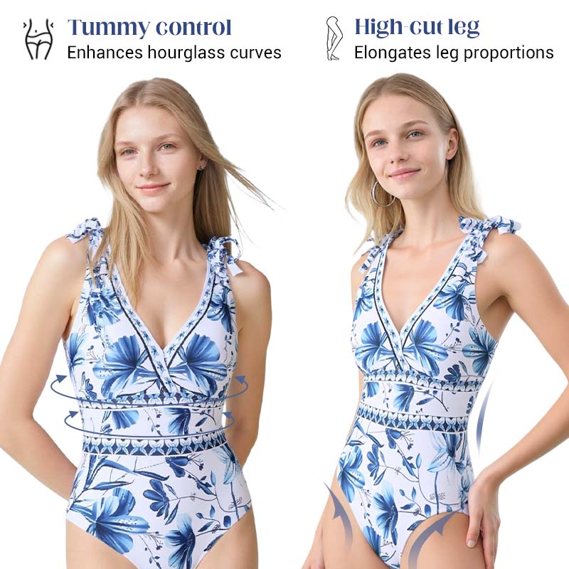 💥 Special Sale 50% OFF💥 V Neck Lace Up Printed One Piece Swimsuit and Skirt - Image 6